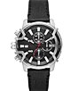 Color:Black - Image 1 - Men's Chronograph Stainless Steel Case Black Leather Strap Watch