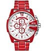 Color:Red - Image 1 - Men's Mega Chief Chronograph Red Enamel and Stainless Steel Bracelet Watch