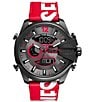 Color:Red - Image 1 - Men's Mega Chief Digital Analog Red and White Leather Strap Watch