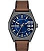 Color:Brown - Image 1 - Men's Scraper Three-Hand Brown Leather Blue Dial Strap Watch