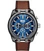 Color:Brown - Image 1 - Men's Split Chronograph Brown Leather Strap Watch