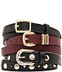 Dillard's 0.86#double; Studded Belt, 0.7#double; Multi Keeper & 0.74#double; Center Bar Buckle 3 For 1 Belt Set, Color:Bordeaux/Black - Image 1