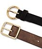 Dillard's 0.98#double; Round Buckle Faux Suede & 1.1#double; Rectangle Buckle Textured 2 For 1 Belt Set, Color:Black/Cognac - Image 2
