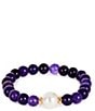 Dillard's Bead and Pearl Stretch Bracelet, Color:Purple/Pearl - Image 1