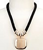 Dillard's Braided Jet Cord Polished Metal Square Short Pendant Necklace - Image 1
