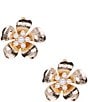Color:Pearl/Gold - Image 1 - Brushed Gold Flower Pearl Clip On Earrings
