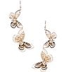 Color:Gold/Crystal - Image 1 - Crystal Butterfly Etching Double Drop Earrings