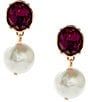 Dillard's Fuchsia Oval Stone Pearl Drop Earrings, Color:Gold/Fuchsia - Image 1
