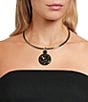 Dillard's Jet Gold Flake Round Pendant Collar Necklace - Image 2