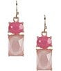 Color:Gold/Pink - Image 1 - Multi Pink Resin Oval & Square Stone Drop Earrings