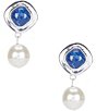 Color:Silver/Navy - Image 1 - Organic Cab Pearl Clip On Drop Earrings