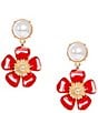 Dillard's Pearl Cab Stud Red Enamel Flower Drop Earrings - Image 1