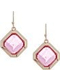 Color:Gold/Pink - Image 1 - Pink Resin Stone Square Metal Drop Earrings