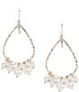 Color:Gold/Pearl - Image 1 - Teardrop Textured Wire Shaky Multi Pearl Drop Earrings