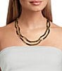 Dillard's Tortoise Tube Bead & Polished Metal Short Multi Strand Necklace - Image 2