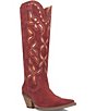 Color:Burgundy - Image 1 - Bandelera Suede Laser Cut Western Boots