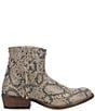 Color:Grey - Image 2 - Clementine Snake Print Leather Studded Western Booties