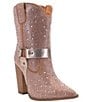 Color:Rose Gold - Image 1 - Crown Jewel Leather Rhinestone Embellished Harness Western Boots