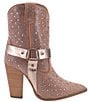 Color:Rose Gold - Image 2 - Crown Jewel Leather Rhinestone Embellished Harness Western Boots