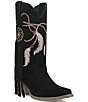 Color:Black - Image 1 - Day Dream Embroidered Suede Mid Western Boots
