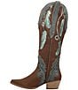 Color:Brown - Image 4 - Dream Catcher Feather Embroidered Suede Tall Western Boots