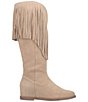 Color:Sand - Image 2 - Hassie Suede Fringed Collar Hidden Wedge Tall Western Boots