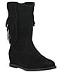 Color:Black - Image 1 - Kelsey Suede Fringed Hidden Wedge Western Mid Boots
