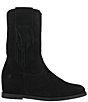 Color:Black - Image 2 - Kelsey Suede Fringed Hidden Wedge Western Mid Boots