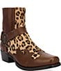 Dingo Men's Bandit Leopard Print Suede and Leather Coin Harness Western Ankle Boots - Image 1