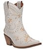 Color:White - Image 1 - Primrose Leather Feather & Floral Embroidered Western Booties