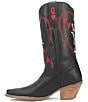 Color:Black - Image 4 - Queen A Hearts Embroidered Leather Mid Western Boots