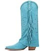 Color:Blue - Image 4 - Spirit Trail Suede Fold Over Fringe Western Boots