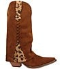 Dingo Wild Thang Suede Leopard Print Accent Cuffed Shaft Western Tall Boots - Image 2