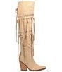Color:Sand - Image 2 - Witchy Women Suede Studded Tasseled Over-The-Knee Western Boots