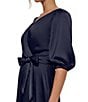 Color:Navy - Image 4 - 3/4 Balloon Sleeve Surplice V-Neck Faux Wrap Gown