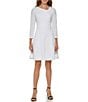 Color:White - Image 1 - Asymmetrical Pleated Neck 3/4 Sleeve Scuba Crepe Fit and Flare Dress