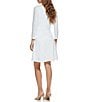 Color:White - Image 2 - Asymmetrical Pleated Neck 3/4 Sleeve Scuba Crepe Fit and Flare Dress