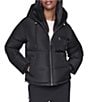 DKNY Attached Hoodie Faux Fur Zip Front Puffer - Image 1