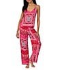 Color:Pink Print - Image 1 - Bandana Print Sleeveless V-Neck Woven Pant Pajama Set