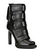 Color:Black - Image 1 - Blake Strappy Leather Peep Toe Stiletto Booties