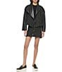 Color:Black - Image 3 - Boucle Tweed Long Sleeve Zip Front Moto Jacket