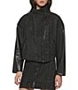 Color:Black - Image 4 - Boucle Tweed Long Sleeve Zip Front Moto Jacket