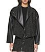Color:Black - Image 1 - Boucle Tweed Long Sleeve Zip Front Moto Jacket