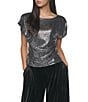 DKNY by Donna Karan Woven Mirror Scoop Neck Short Sleeve Top - Image 1