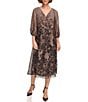 Donna Karan DKNY by Donna Kara Printed Chiffon Surplice V-Neck Belted Fit & Flare Midi Dress, Color:Brown Multi - Image 1