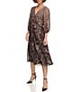 Donna Karan DKNY by Donna Kara Printed Chiffon Surplice V-Neck Belted Fit & Flare Midi Dress, Color:Brown Multi - Image 3