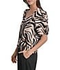 Donna Karan DKNY By Donna Karan Blurred Zebra Satin Puff Sleeve Cold Shoulder Top, Color:Blurred Zebra - Image 3