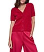 DKNY by Donna Karan Brushed V-Neck Short Sleeve Button Front Cardigan - Image 1