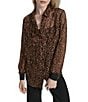 Donna Karan DKNY by Donna Karan Cheetah Print Crinkle Chiffon Long Sleeve Collared Button Front Blouse, Color:Compact Cheetah - Image 1