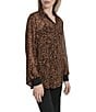 Donna Karan DKNY by Donna Karan Cheetah Print Crinkle Chiffon Long Sleeve Collared Button Front Blouse, Color:Compact Cheetah - Image 3